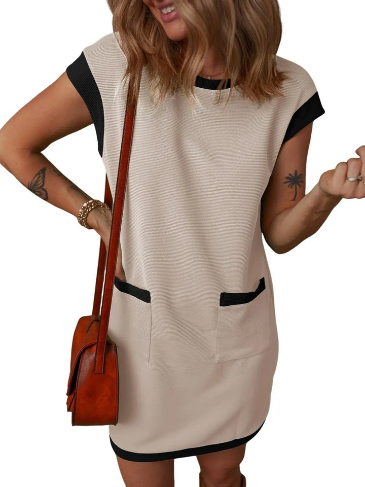 Round Neck Cap Sleeve Mini Dress