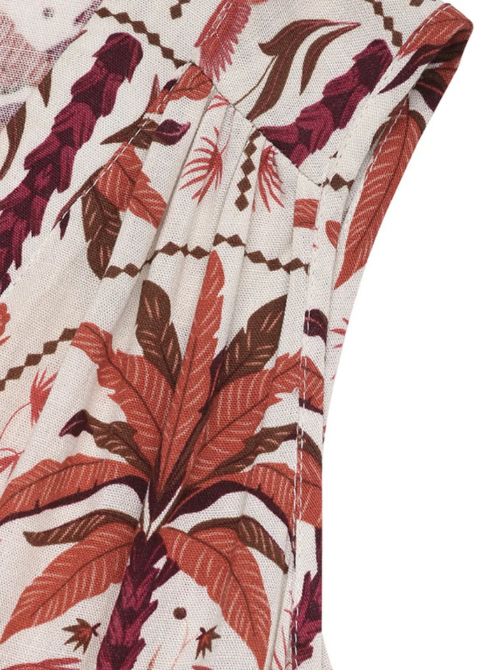 Printed V-Neck Sleeveless Midi Dress