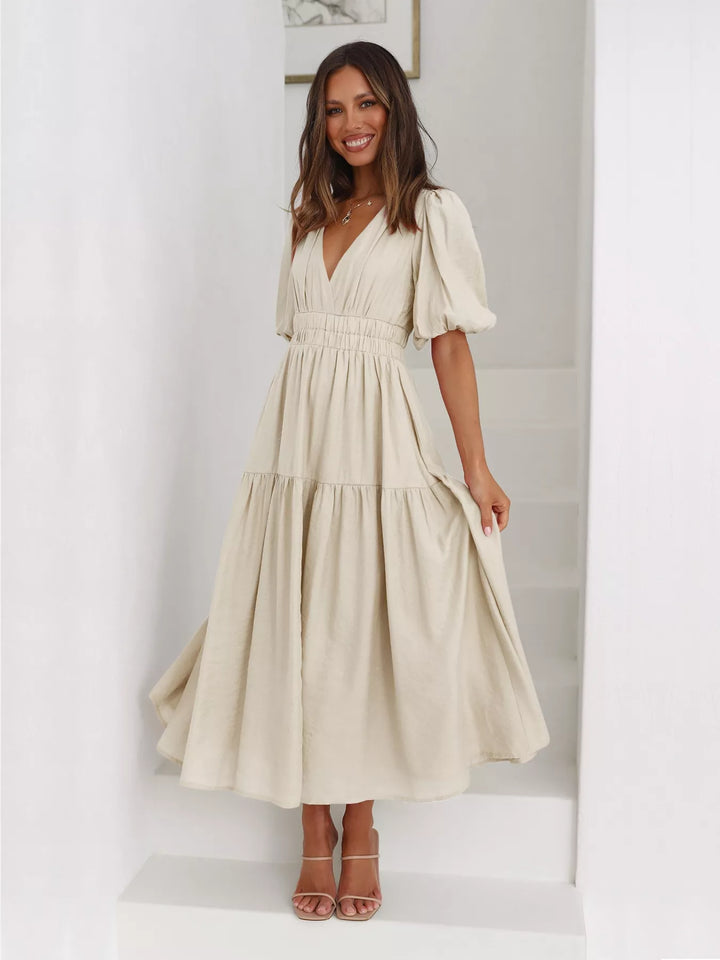 Tiered Puff Sleeve Midi Dress