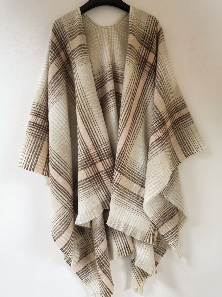 Cozy Plaid Open Front Shawl Scarf