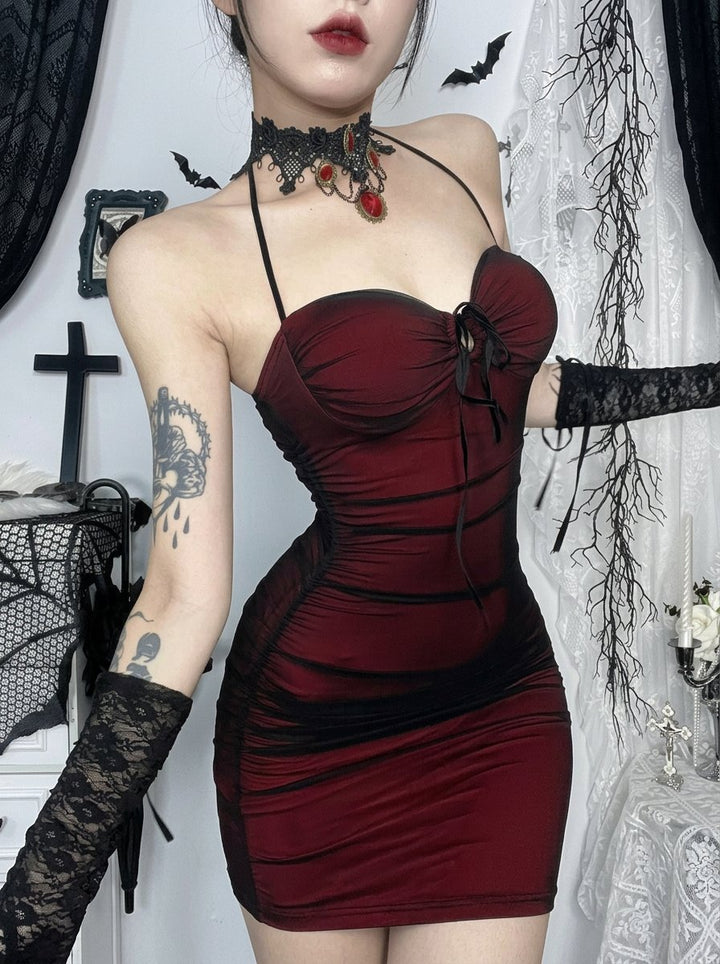 Gothic Ruched Mesh Maxi Dress