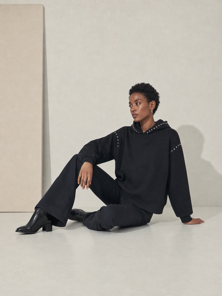 Studded Oversized Black Women Hoodie