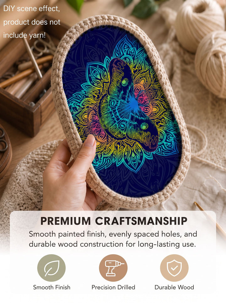 Moth Mandala Graphic Wooden Crochet Basket Bottom