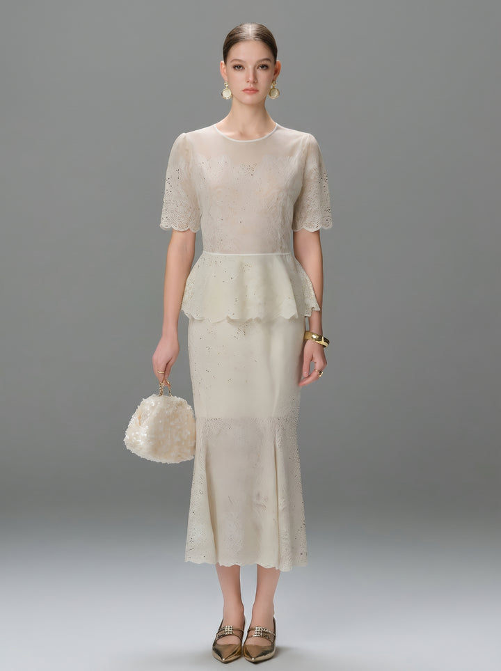Elegant Peplum Lace Knit Pullover