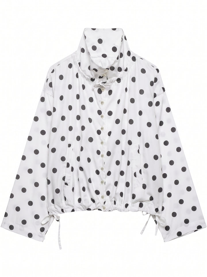 Polka Dot Drawstring Hem Jacket