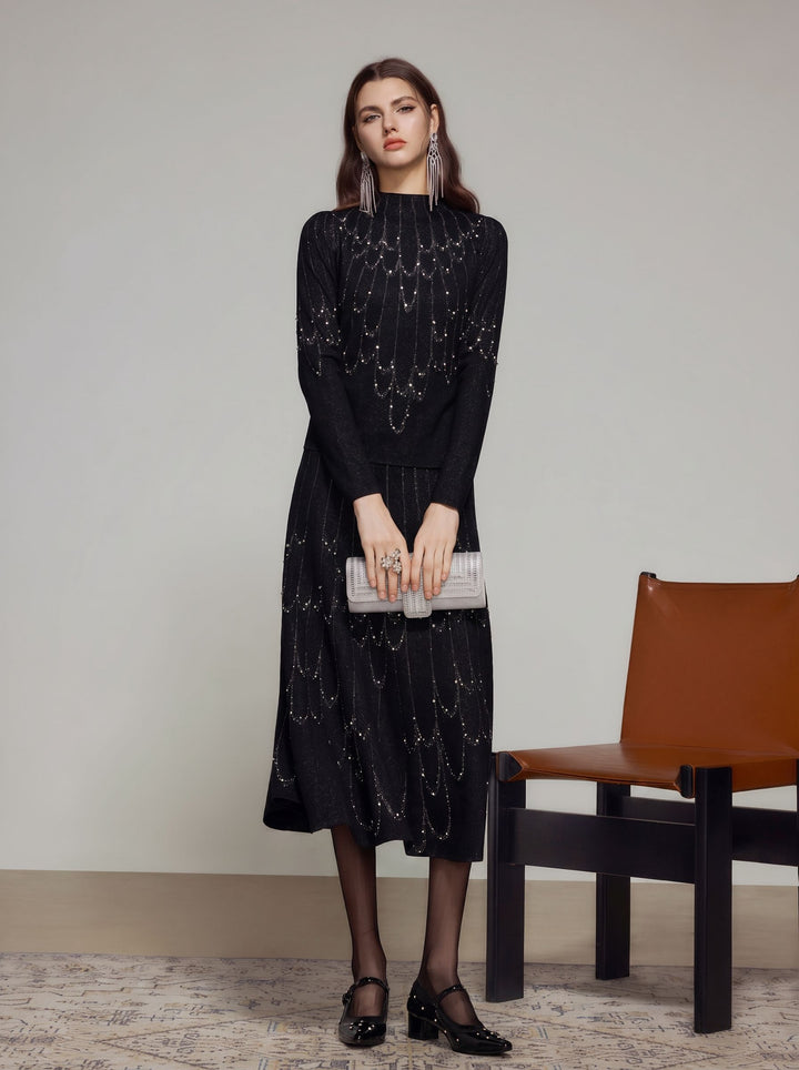 Embellished Scalloped Hem Midi Skirt