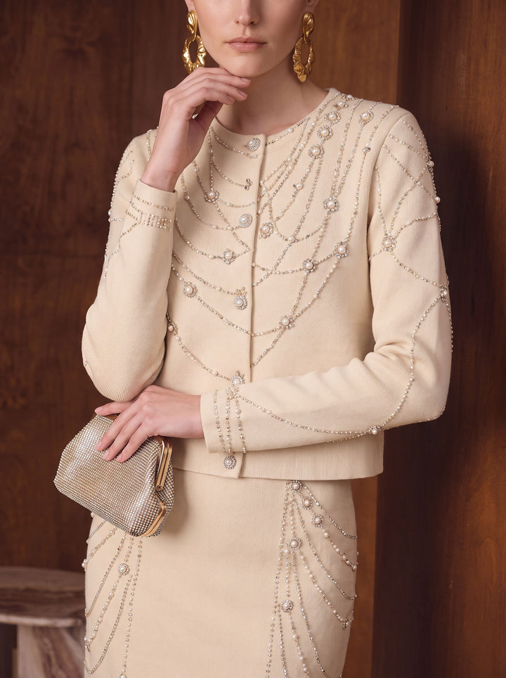 Embellished Rhinestone Pearl Knit Cardigan