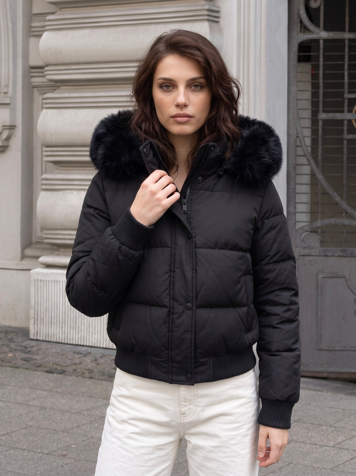 Faux Fur Hooded Cropped Puffer