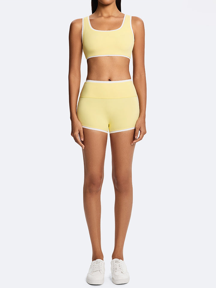 High Waisted Scallop Trim Yoga Shorts