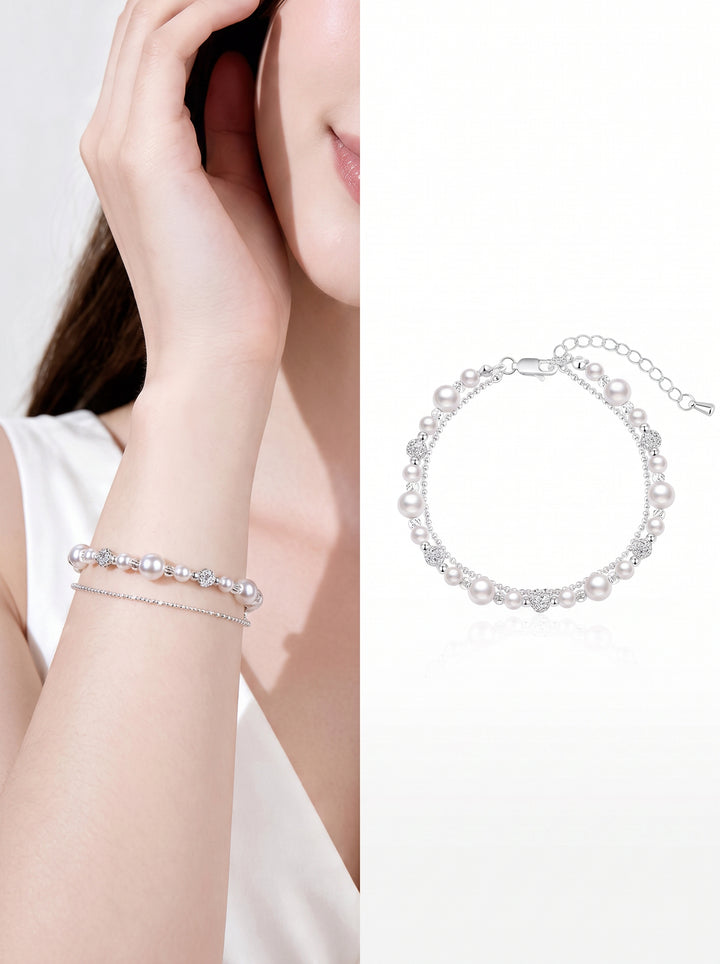 Elegant Layered Pearl Charm Bracelet