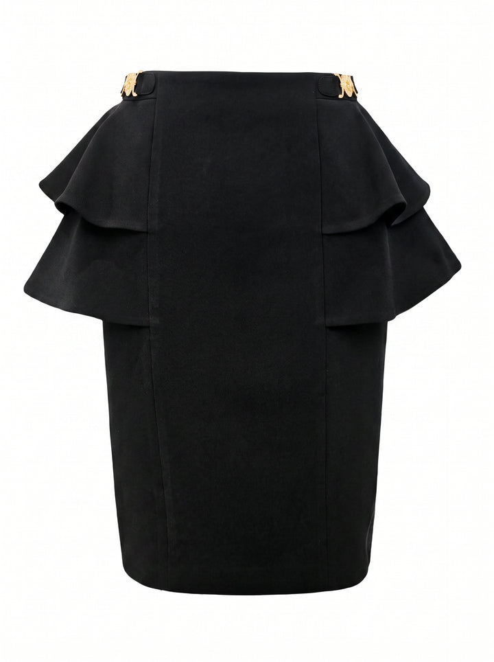 Elegant Peplum High Waist Midi Skirt