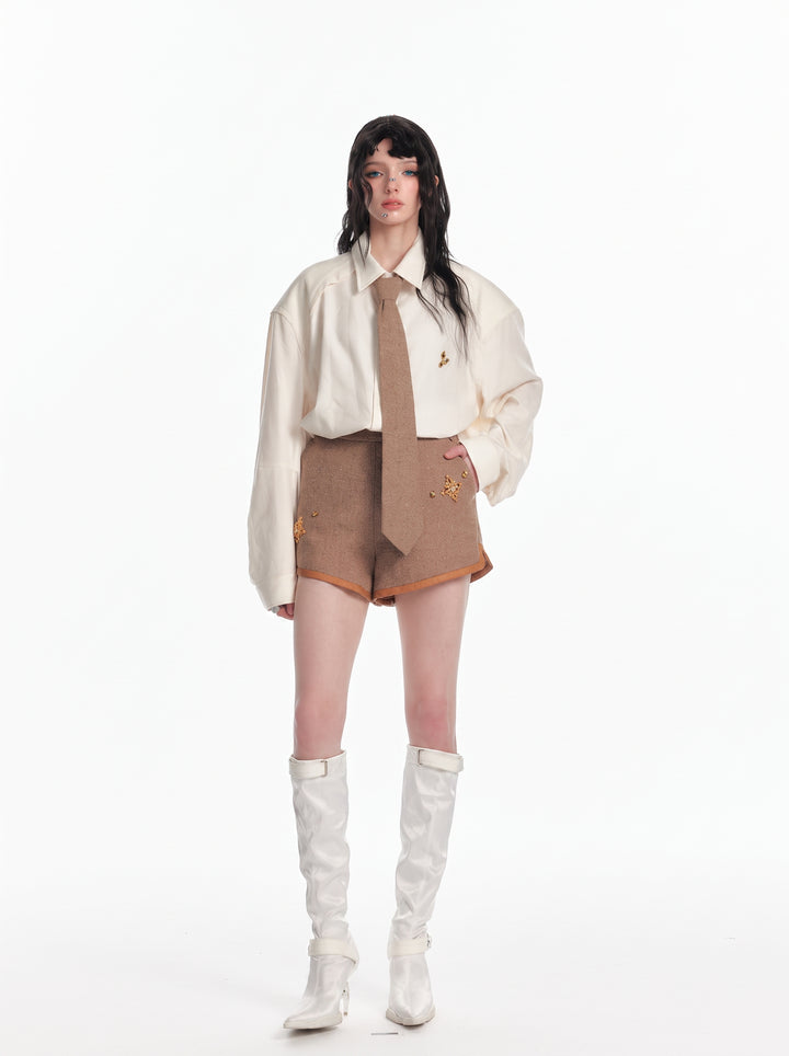 Embellished Wool Blend Lounge Shorts