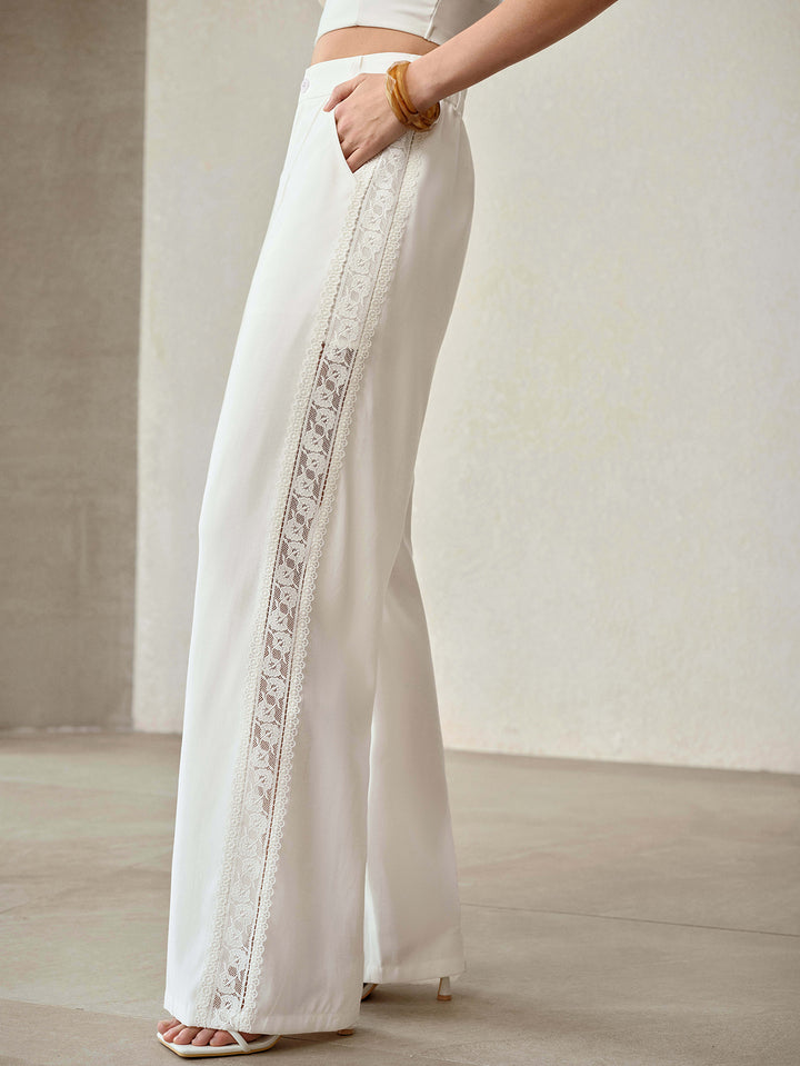 Lace Trim High Waisted Trousers