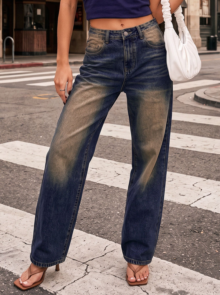Vintage Wash High Waisted Wide Jeans