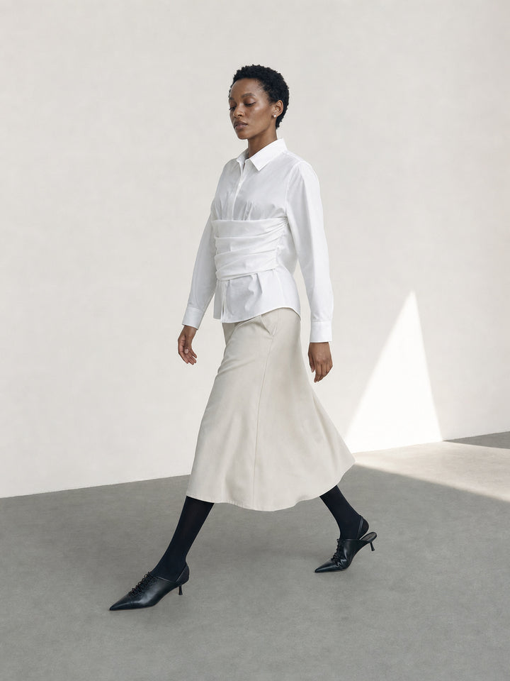 Ruched Waist Button Down Shirt