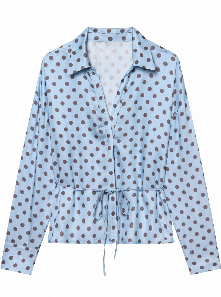 Polka Dot Tie Waist Button Shirt