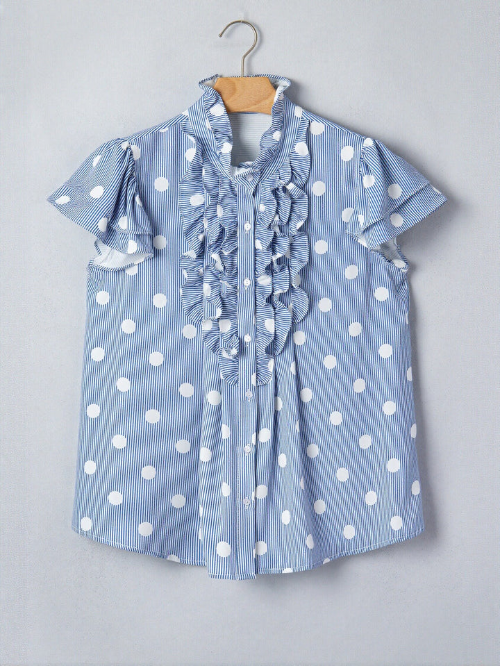 Ruffled Polka Dot Striped Button Shirt