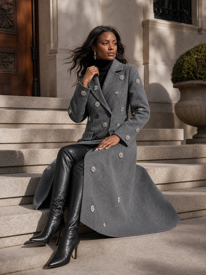 Embellished Double Breasted Wool Coat