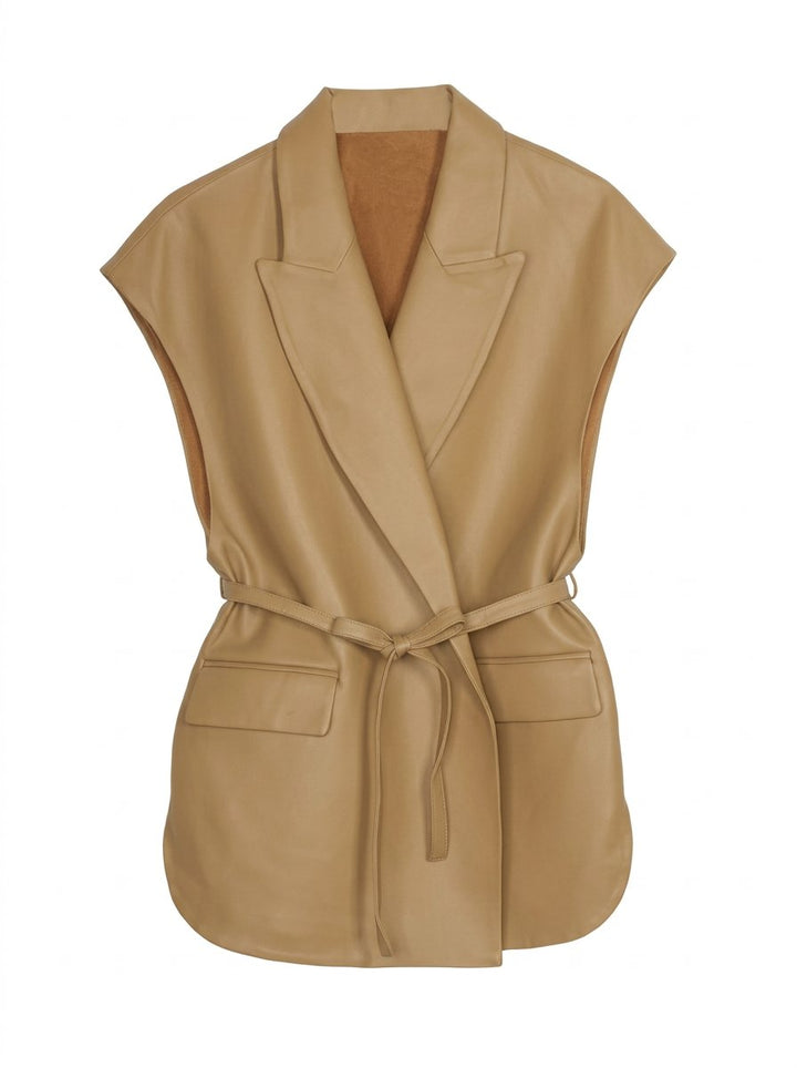 Belted Faux Leather Blazer Vest