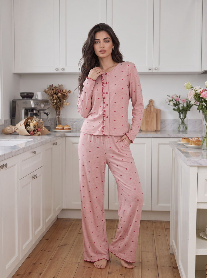 Cozy Heart Print Pajama Lounge Set