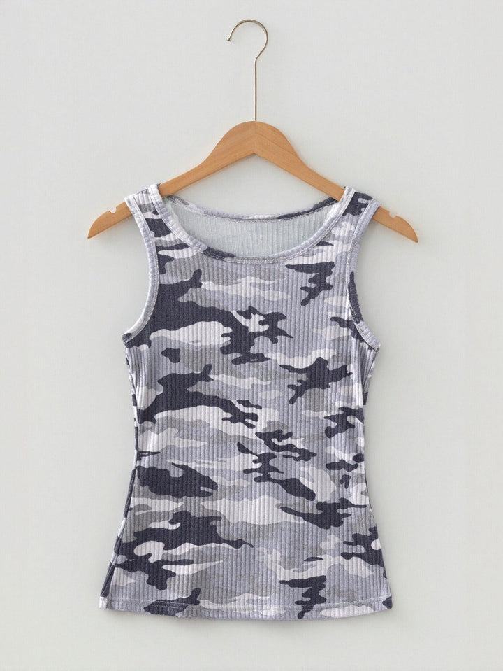 Camo Ruched Sleeveless Top