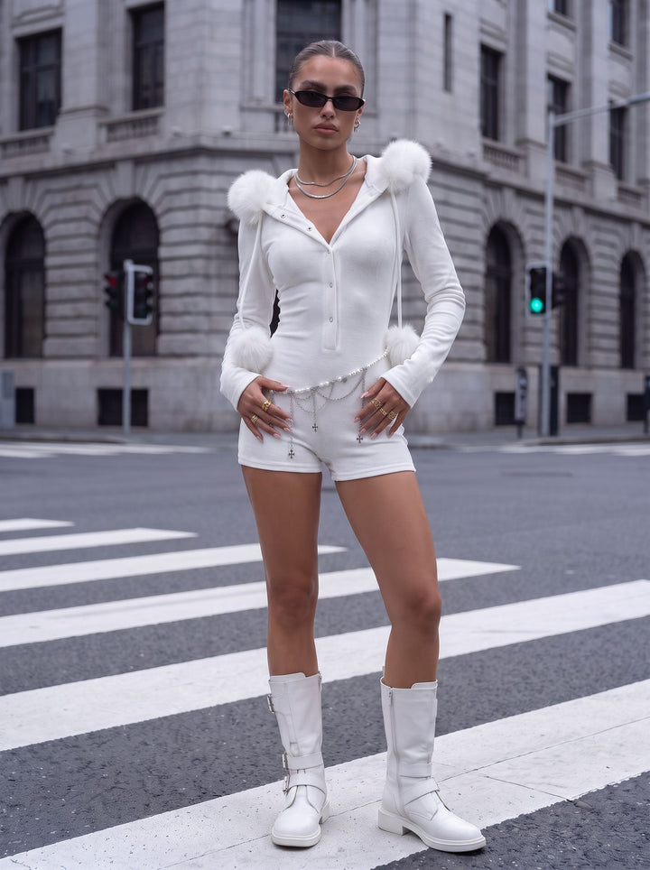 Faux Fur Hooded Romper Playsuit