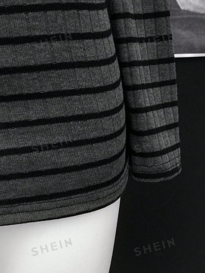 Off Shoulder Striped Ribbed Mini Dress