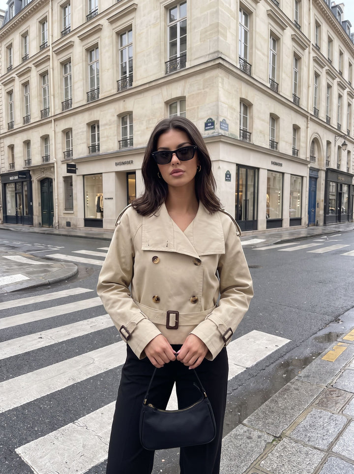 Cropped Double Breasted Trench Coat