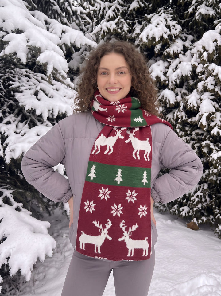 Cozy Reindeer Holiday Knit Scarf