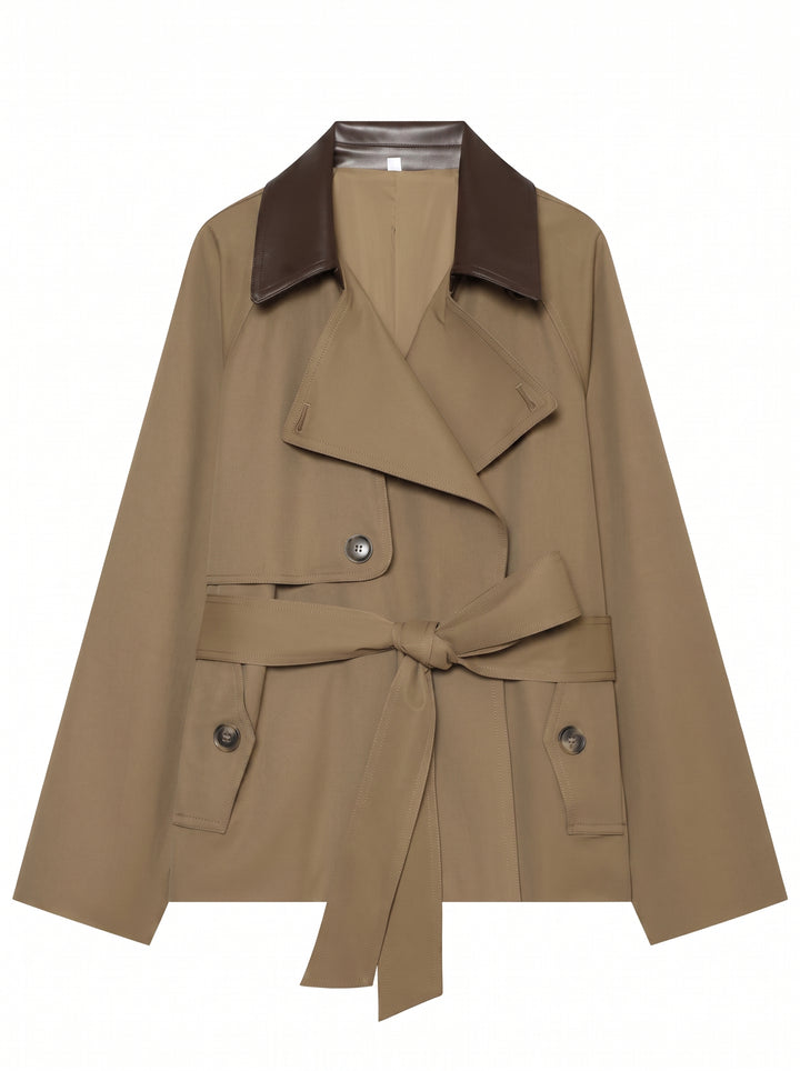 Contrast Collar Belted Trench Jacket