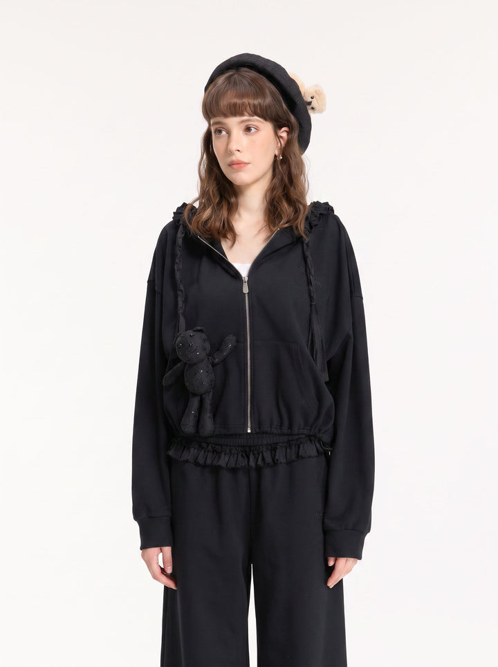 Lace Detail Zip Up Hooded Jacket