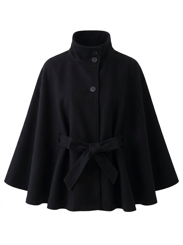 Elegant Belted Wool Blend Cape Coat