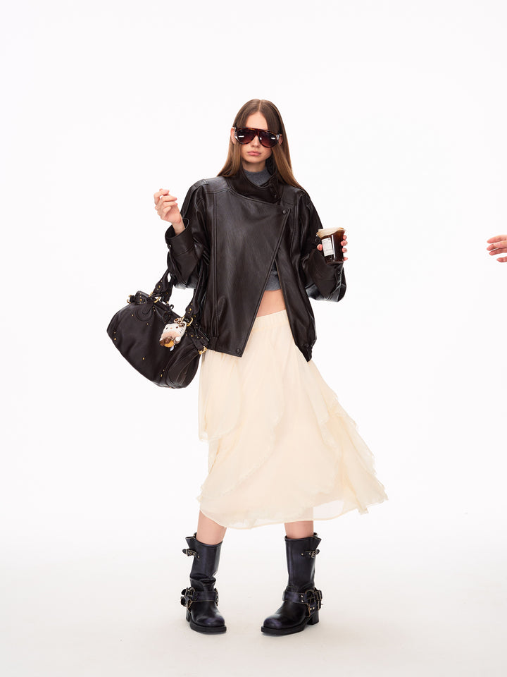 Ruffled Lace Trim Midi Skirt