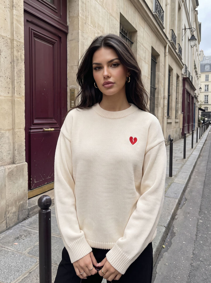 Oversized Broken Heart Embroidered Sweater