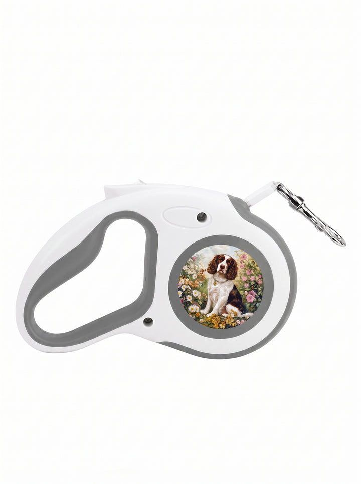 Springer Spaniel Dog in Flower Garden Retractable Dog Leash
