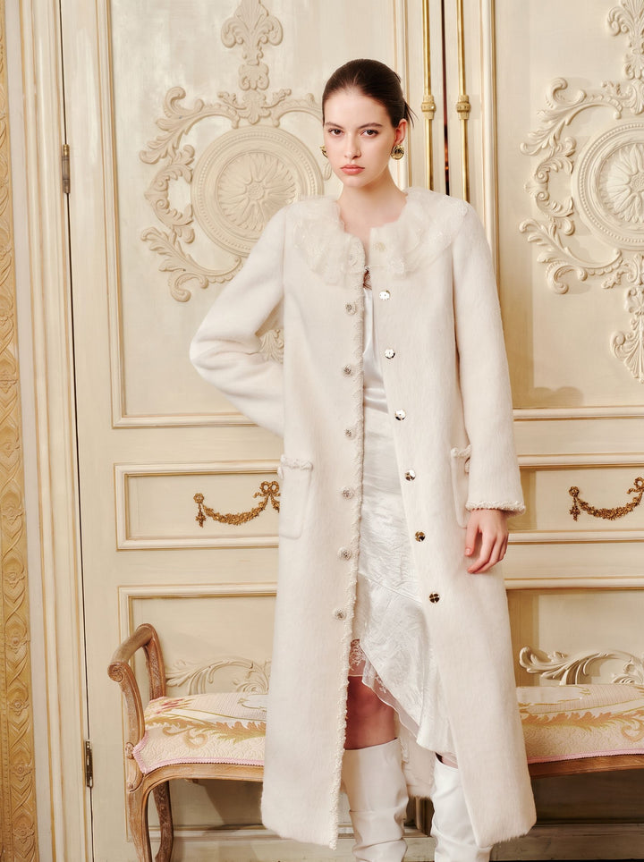 Elegant Lace Collar Wool Blend Coat