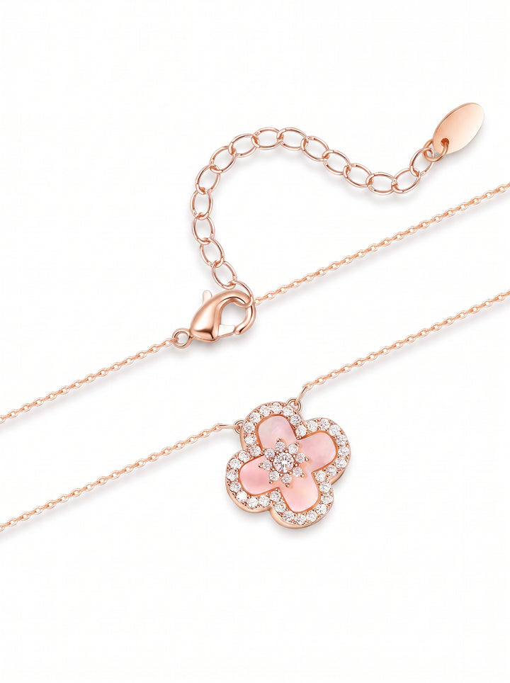 Dainty Floral Shell Clover Necklace