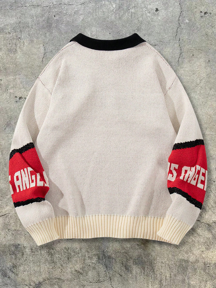 Oversized Graphic Polo Knit Sweater