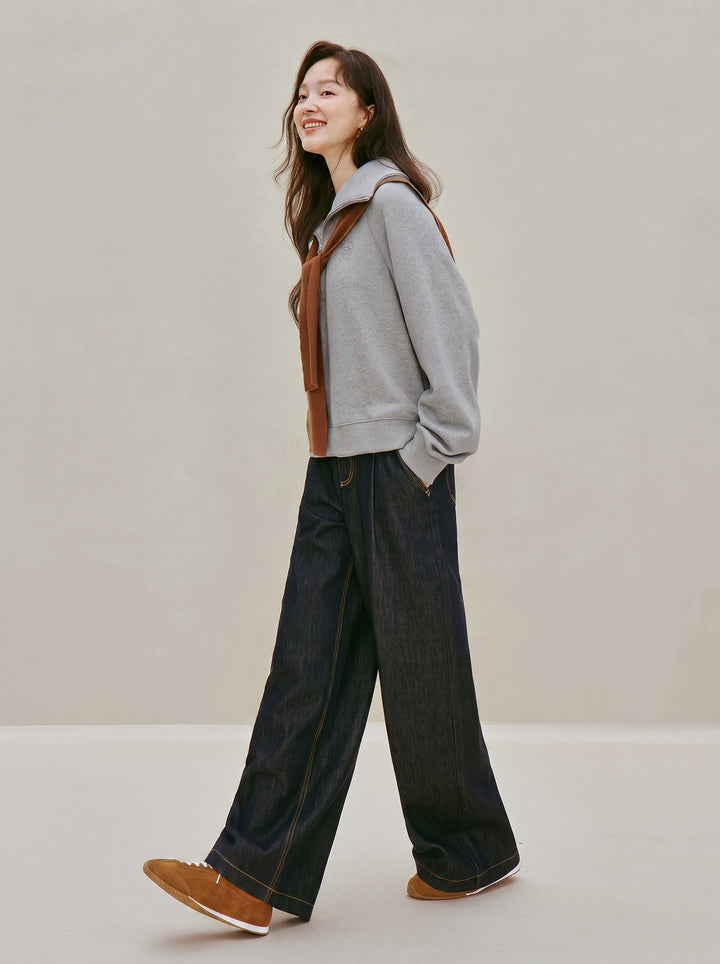 Embroidered Cotton Quarter Zip Sweatshirt