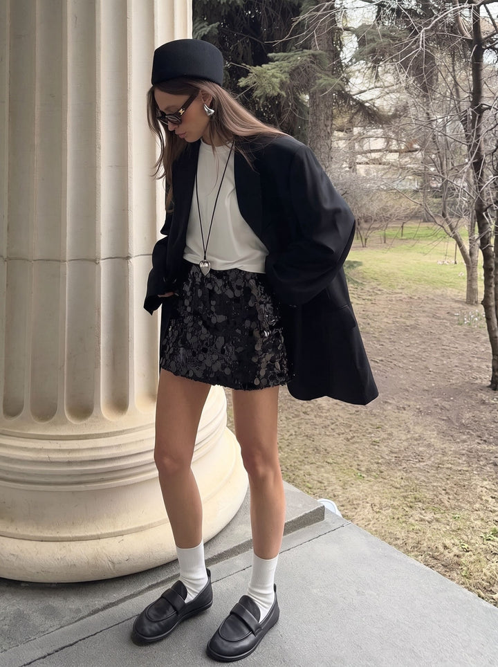 Sparkly Black Sequin Mini Skirt