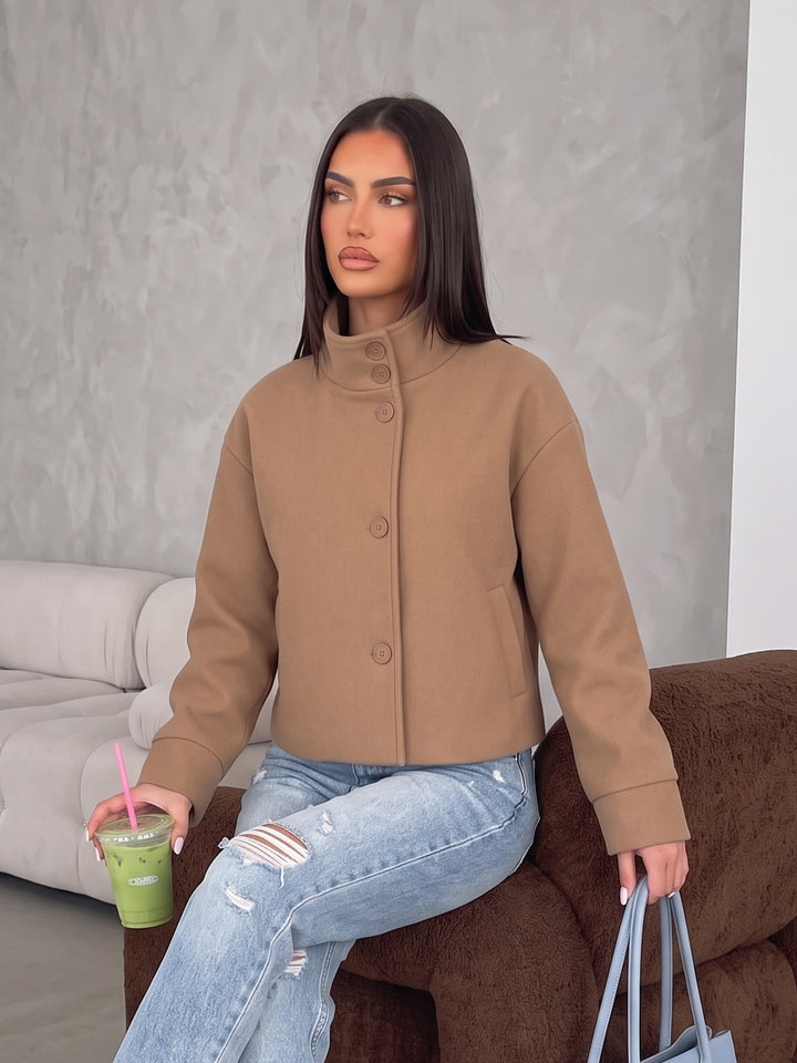 Minimalist Mock Neck Cropped Jacket