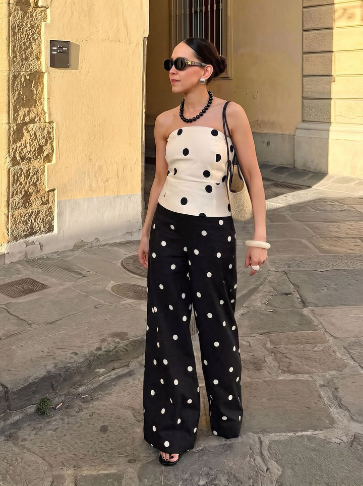 High Waisted Polka Dot Wide Leg Pants