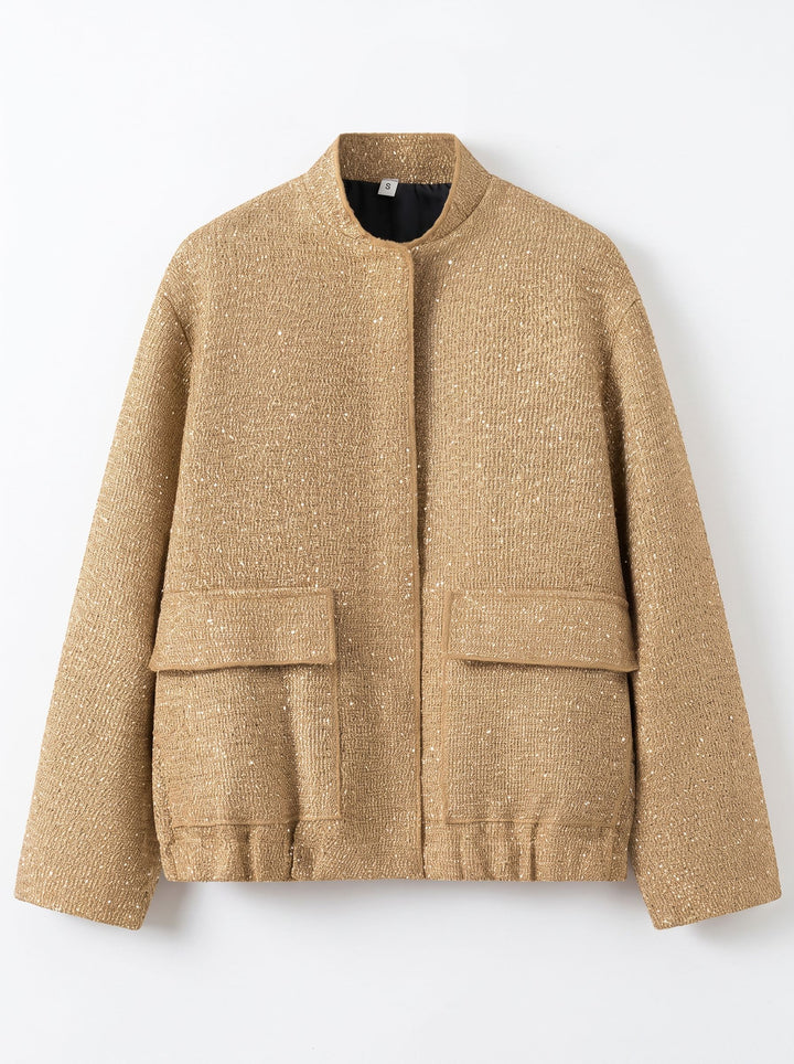Shimmering Tweed Stand Collar Jacket