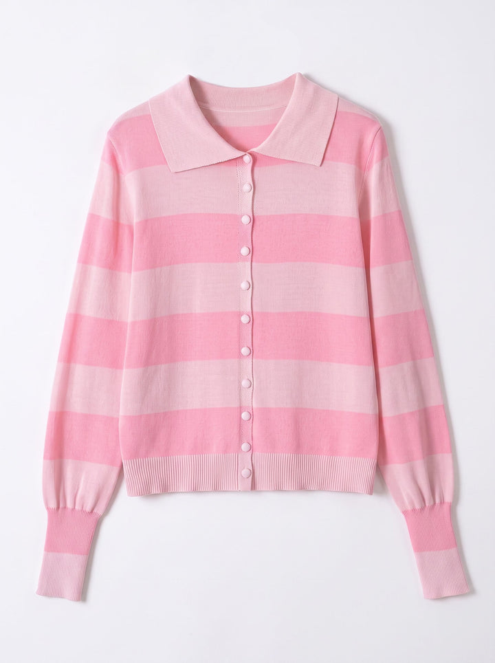 Cute Striped Collared Knit Cardigan
