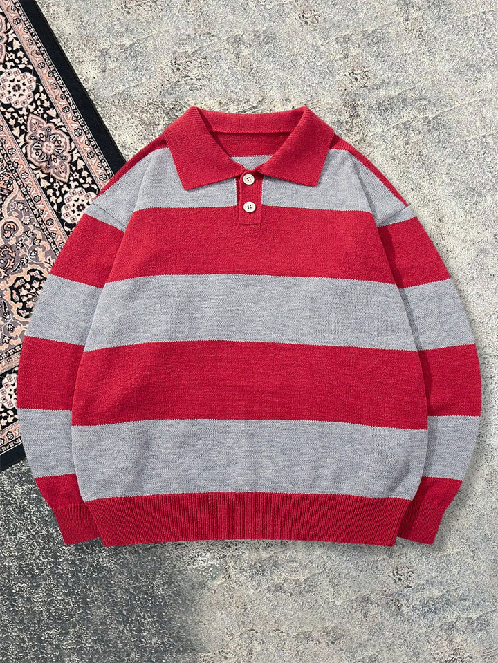 Oversized Striped Polo Collar Sweater