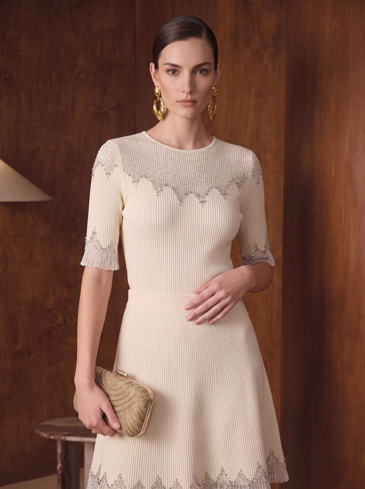 Embellished Ribbed Knit Pullover Sweater