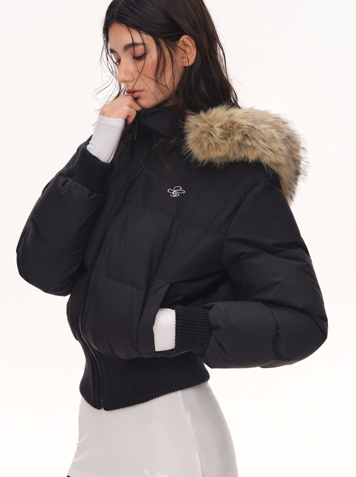 Faux Fur Hooded Cropped Puffer