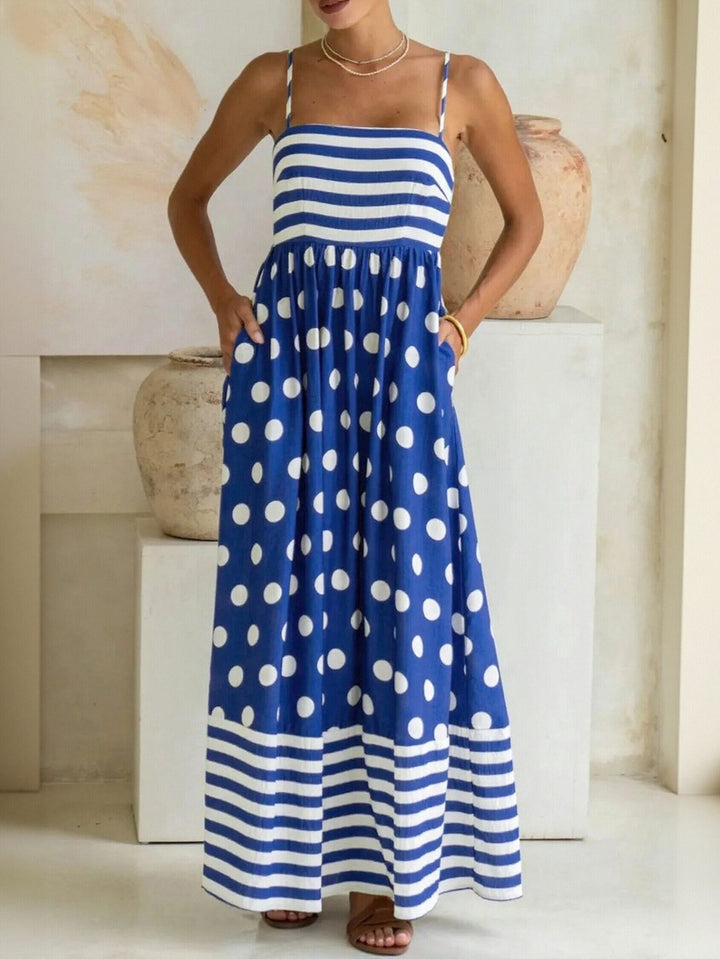 Striped Polka Dot Print Maxi Dress