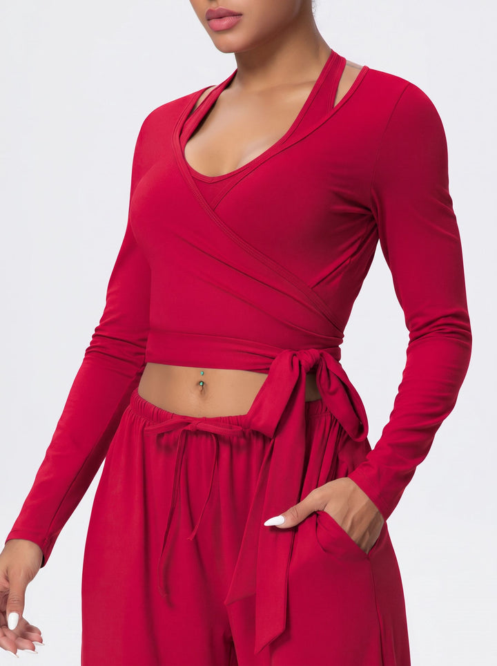Cropped Wrap Long Sleeve Sports Tee