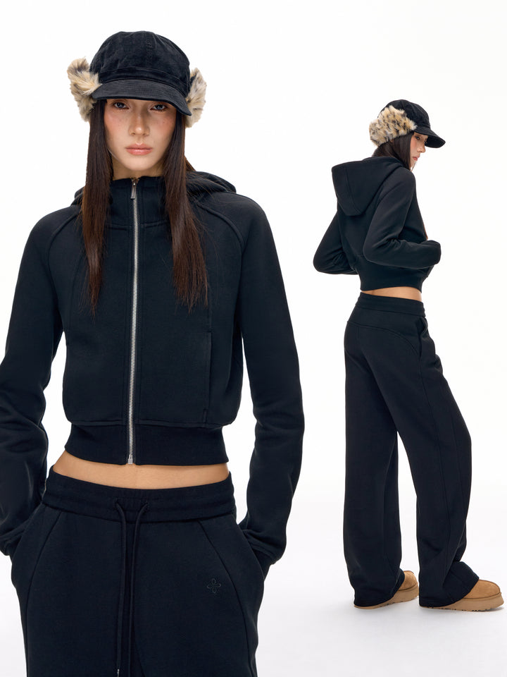 Cropped Slim Fit Zip Up Hoodie